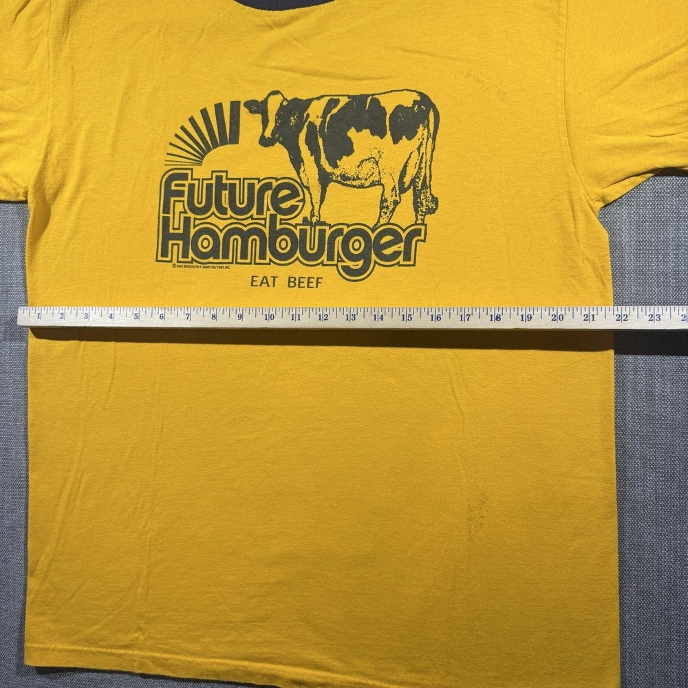 Vintage Future Hamburger Shirt Mens Large Yellow Cow Graphic Ringer 2005 Anvil - Picture 7 of 10